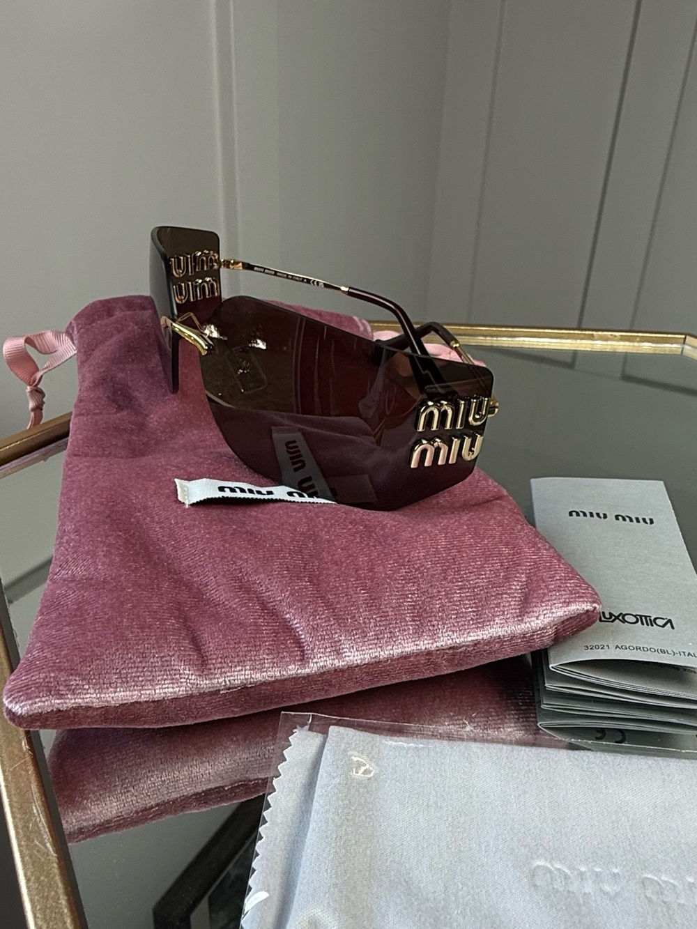 Miu Miu Pink Gradient Rimless Logo Sunglasses
